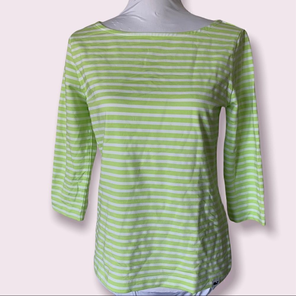 VINEYARD VINES women’s lime green striped boatneck top sz S